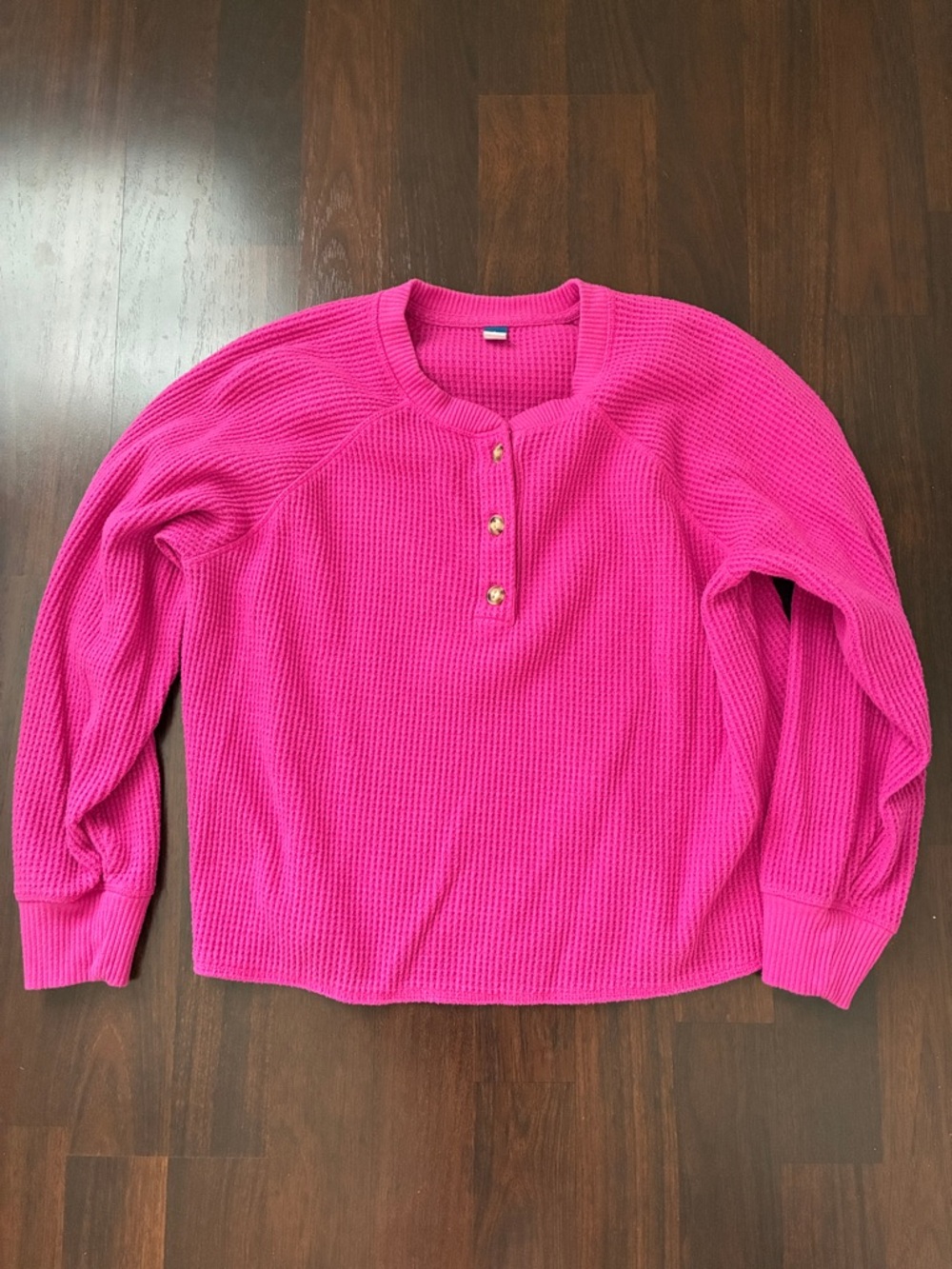 Old Navy Bright Pink Waffle Henley Long Sleeve Top